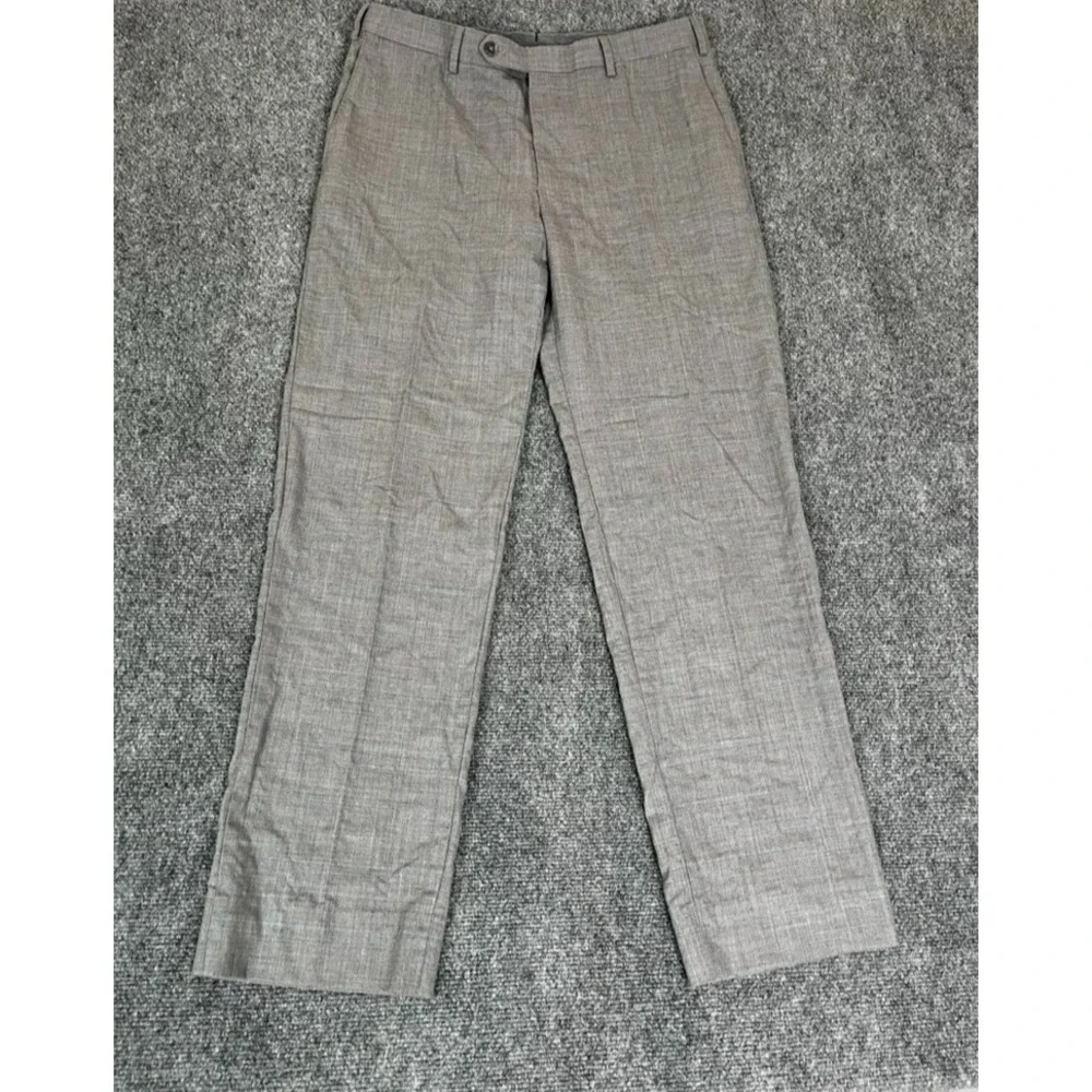 J.Hilburn Reda European Fit Super 130'sWool Dress Pants Men's Gray Check Size 34